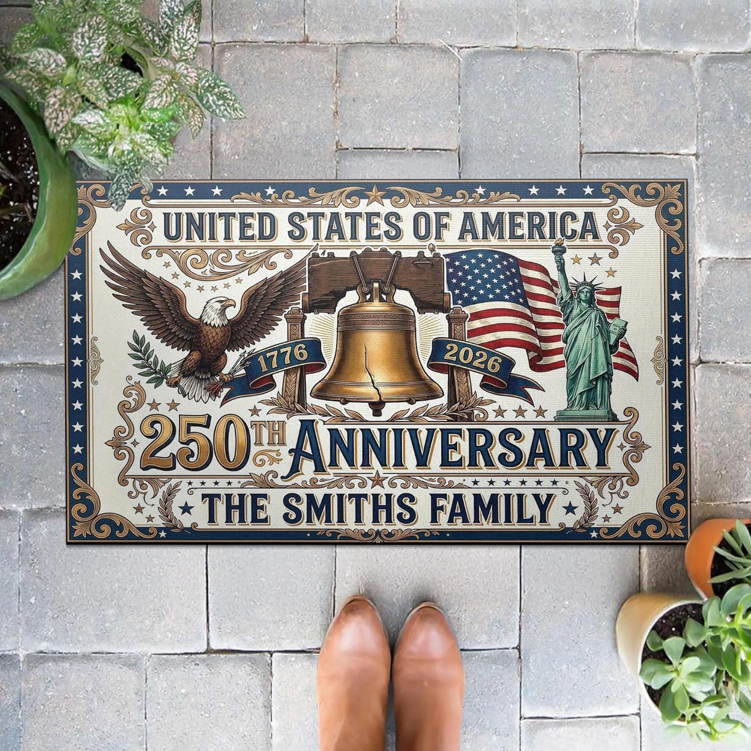 Pofily 250 Anniversary USA Door Mat, Personalized Family Name Welcome Mat, Customizable Patriot Non-Slip Indoor Outdoor Door Floor Mat, Fourth of July Rugs Decor/Style 5