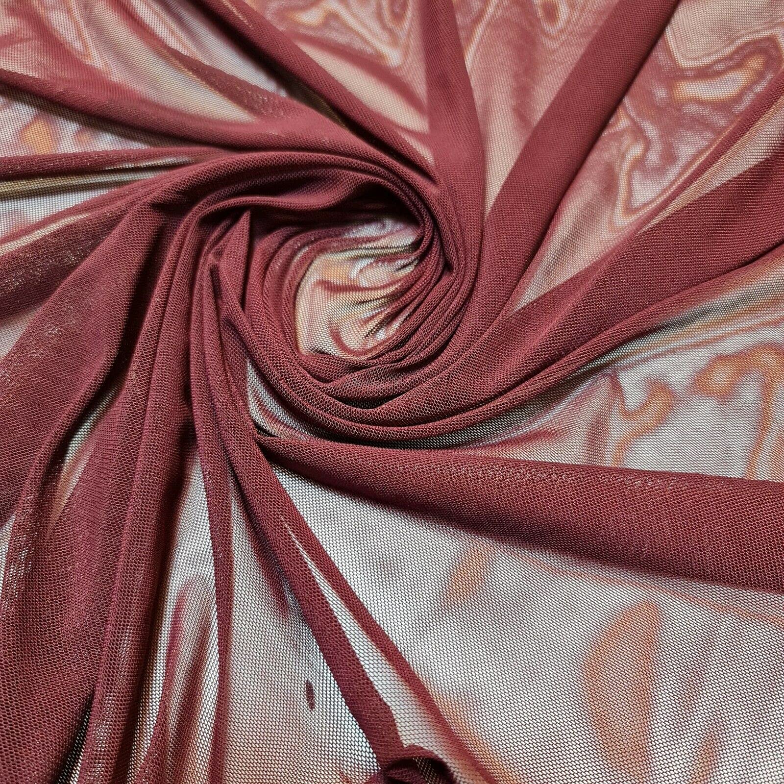 LP Power Net Fabric Premium Sheer 4 Way Stretch Mesh Lining Dressmaking Material 58" Wide by The Meter UK (1 Meter, Burgundy)