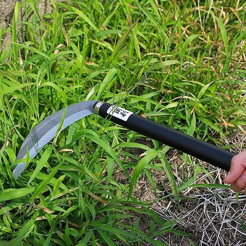 Miniatura 5 de KAKURI Herramienta de jardín de hoz japonesa de 7 pulgadas de grosor, fabricada en Japón, hoz de jardín para hierba dura, hoja de acero