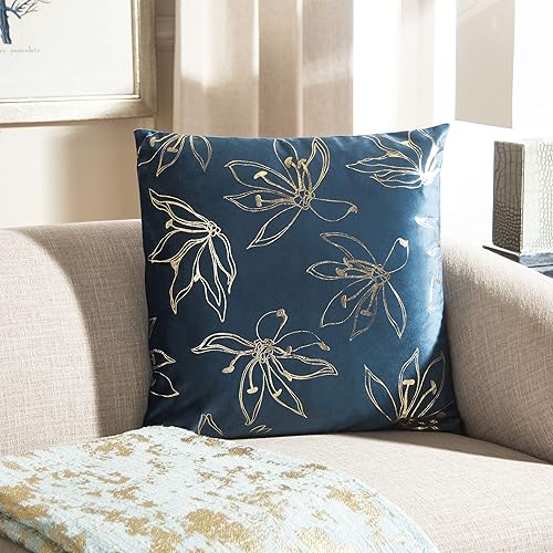 Safavieh Home Collection Yari Blossom PLS7146C-1220 - Almohada decorativa dorada de 12 x 22 pulgadas, color azul reybronceado