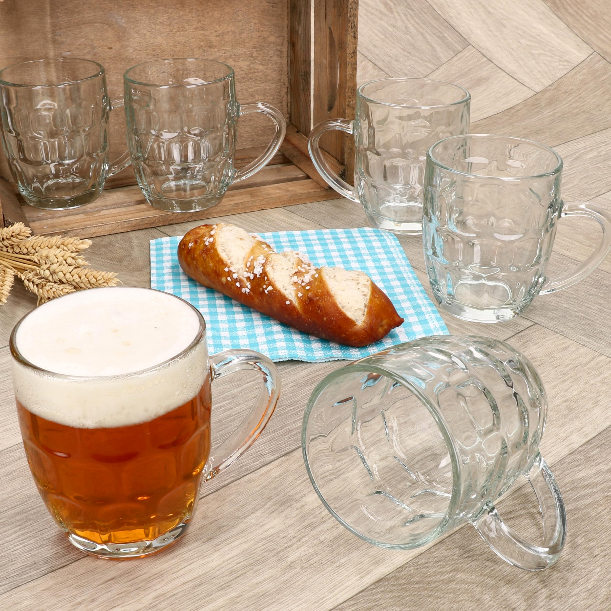 MamboCat Set di 6 tazze da birra Dijon I 200 ml, altezza 9,3 cm I per 6 persone I Tazza da birra in vetro con scudo, rilievo e manico I Tazze da birra da 0,2 l I Tazza da birra per feste