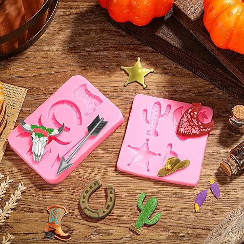 Miniatura 4 de Juego de 8 moldes de silicona para cabeza de toro botas de flecha de pluma estrella herradura casco molde de cactus moldes de chocolate para zapatos