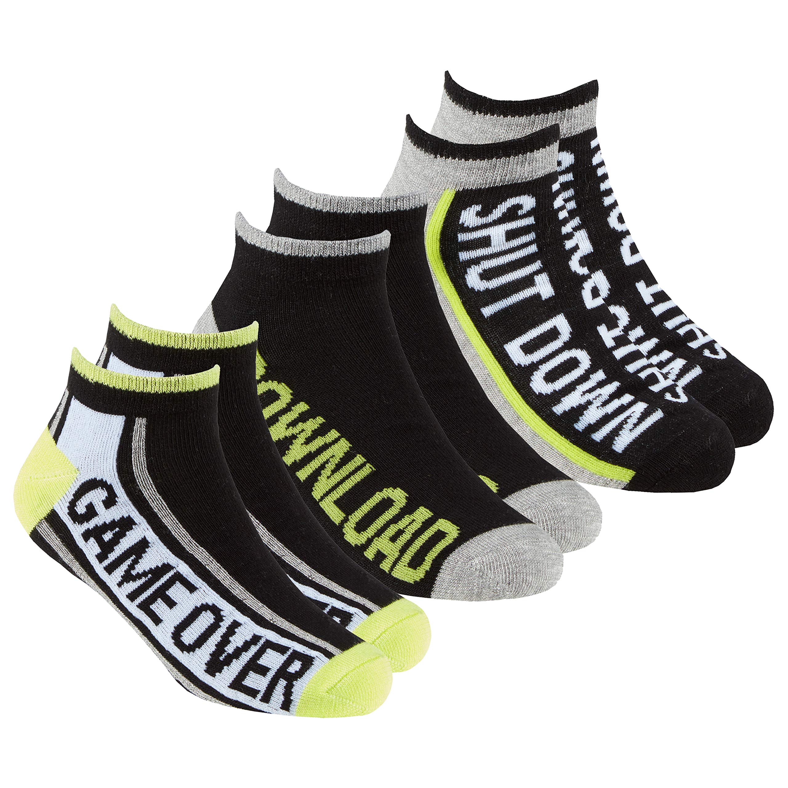 Metzuyan Kids Boys Bamboo Socks Trainer Liner Ankle High Game Themed Grey 9-12