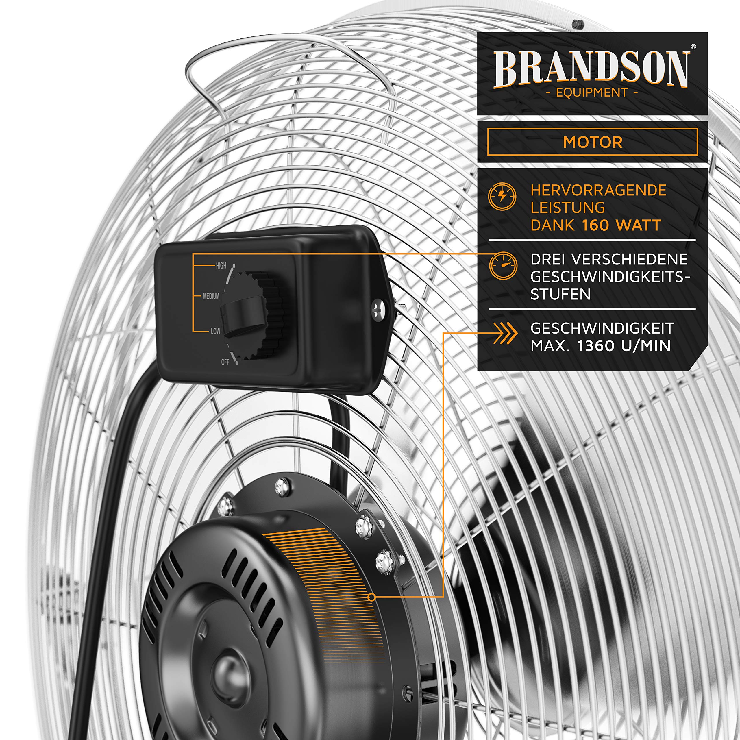 Brandson - Windmachine in retrostijl van 200 watt - winnaar 2024 - staande ventilator 57 cm - vloerventilator - hoge luchtverplaatsing - traploos kantelbare ventilatorkop - GS-geteste veiligheid
