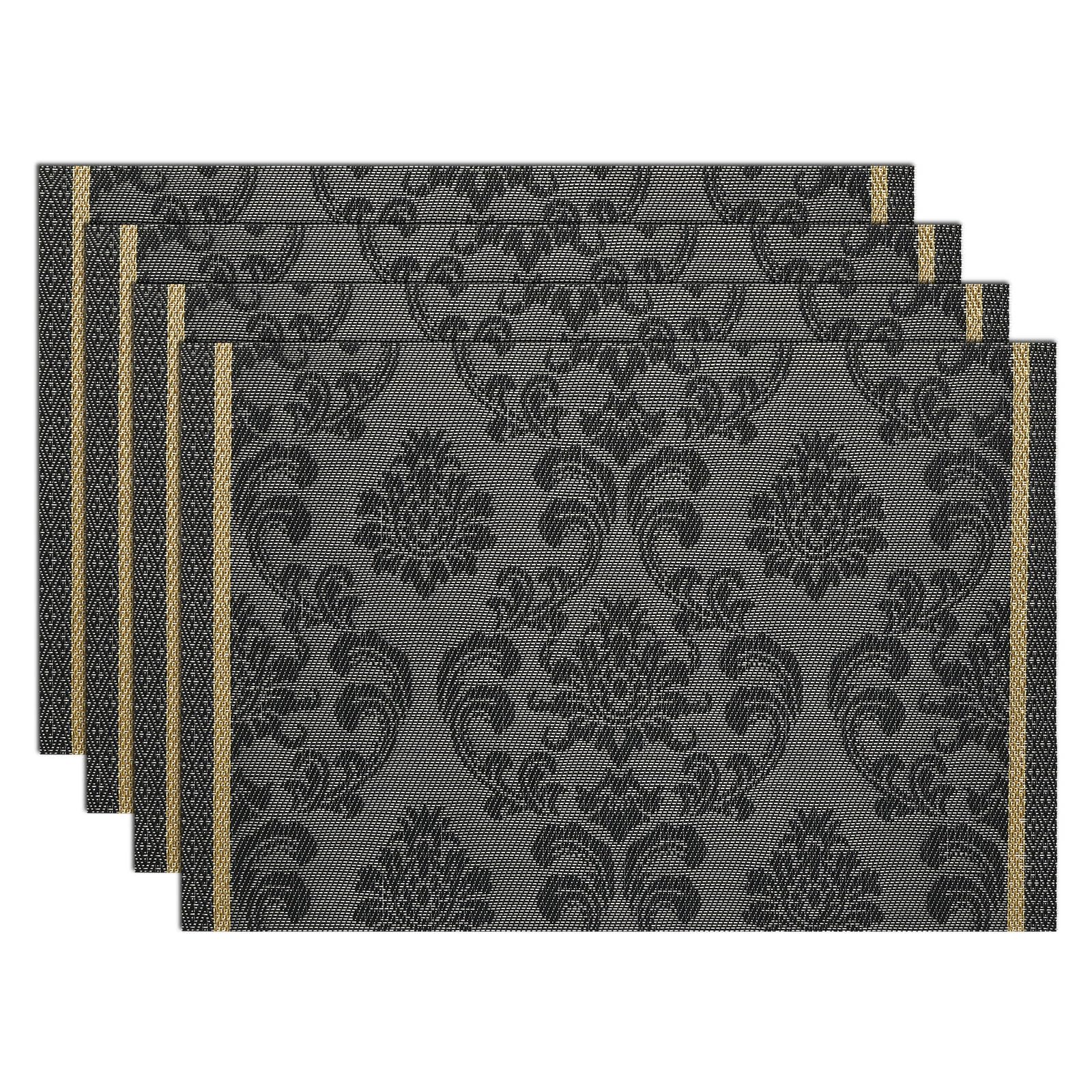 comfoyar Damask Floral Black Rectangular Placemats Set of 4, 30x45 cm Non-Slip Vinyl Flower Place Mats, Washable Waterproof Table Mats for Indoor Kitchen Dining Party Table Decoration — image 1