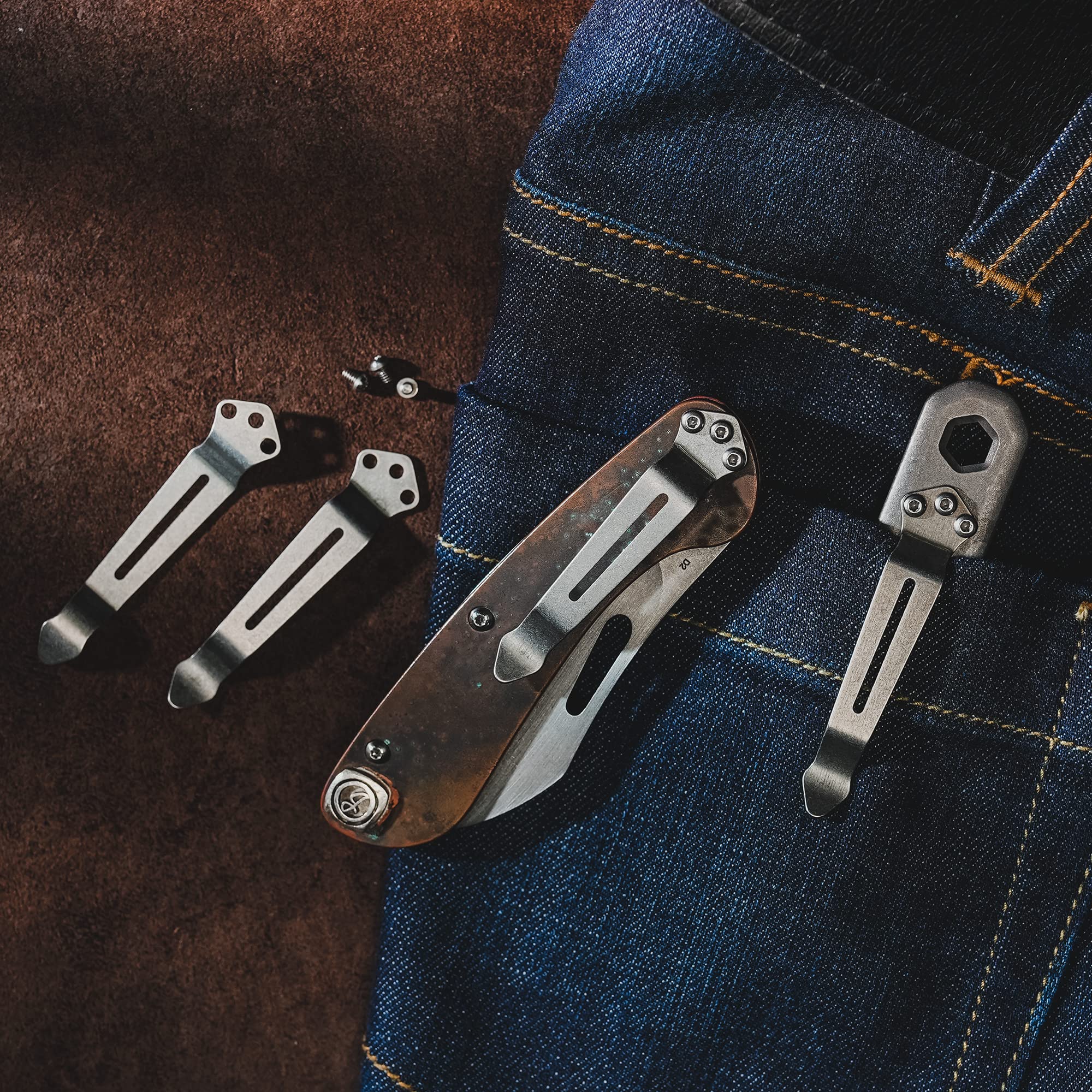 KeyUnity KA23 Clip da tasca per trasporto profondo, clip da tasca a 3 fori di ricambio per coltello e multiutensile, acciaio inossidabile, confezione da 3