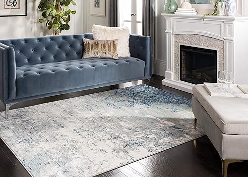 Miniatura 2 de SAFAVIEH Brentwood Collection - Alfombra de área de 9 x 12 pies, gris claro y azul, diseño abstracto moderno, no desprende pelusa y de fácil