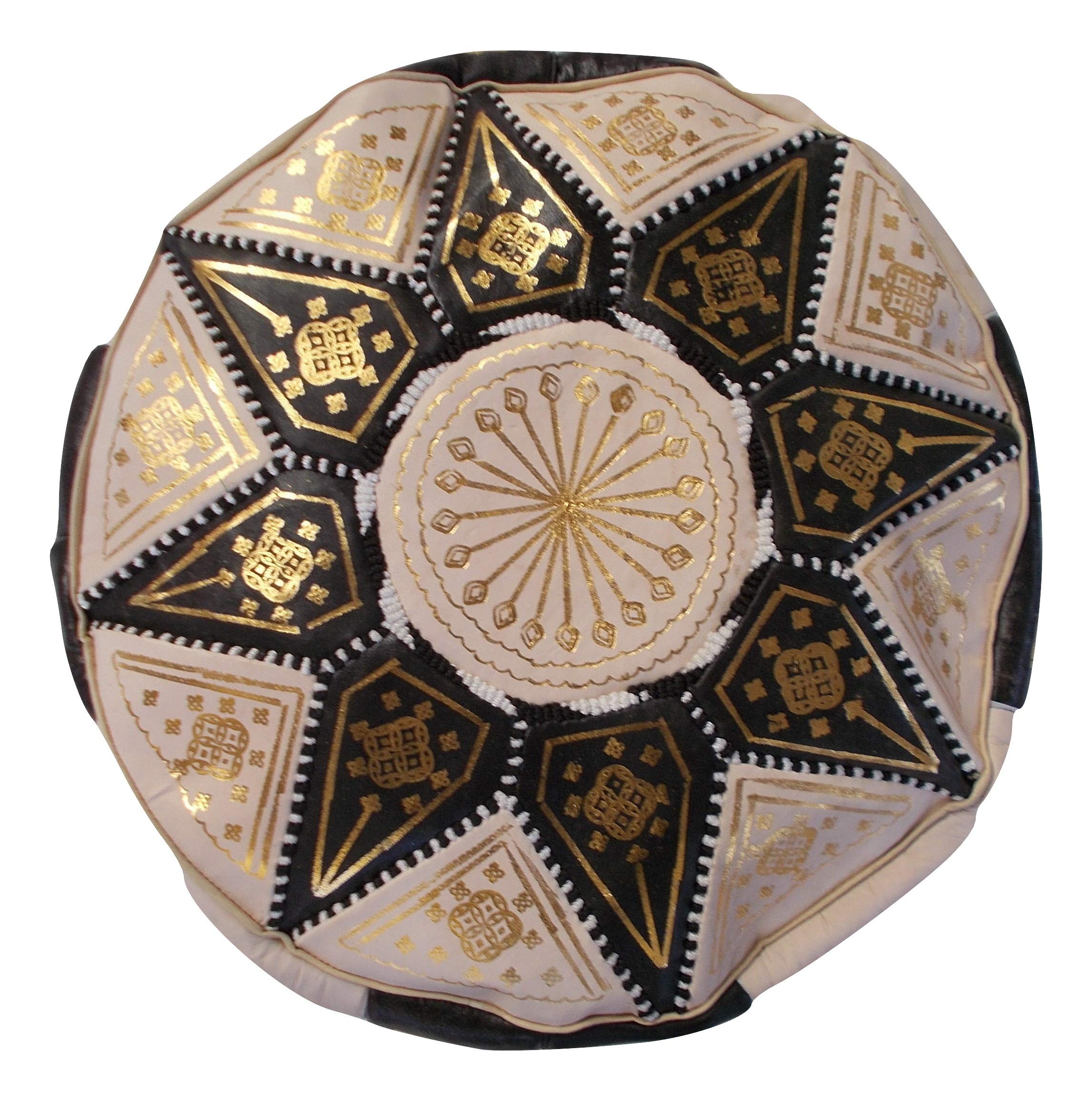 Horus Artesanía de Egipto Puf Pouf marroquí de Cuero Auténtico Hecho a Mano Totalmente. Asiento. Reposapiés. Otomano. Mesa