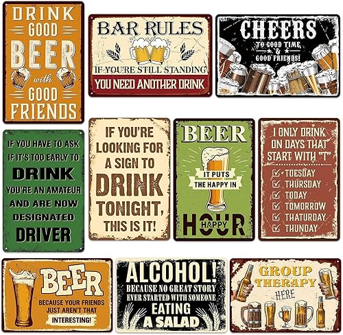 10 letreros de metal divertidos vintage, con citas de humor retro, arte de pared de 12 x 8 pulgadas, impermeable y a prueba de polvo, decoración de