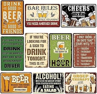 10PCS Funny Vintage Metal Tin Signs, Retro Beer & Bar Wall Decor 12x8 Inch, Humor Quotes Wall Art for Man Cave, Pub or Home Bar, Great Gift for Men, Dad or Friends