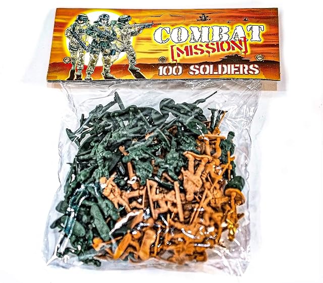 Combat Mission Plastic Toy Soldiers 100 Piece | Traditional Green and Brown Army Soldier Figures