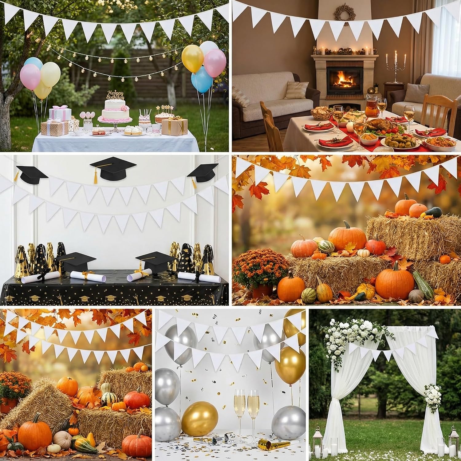 64ft White Triangle Pennant Banner Flag Metallic Paper Bunting Garland for Hanging Backdrop Birthday Party Decorations Graduation Bachelorette Bridal Wedding Baby Shower New Year Party Supplies image 5