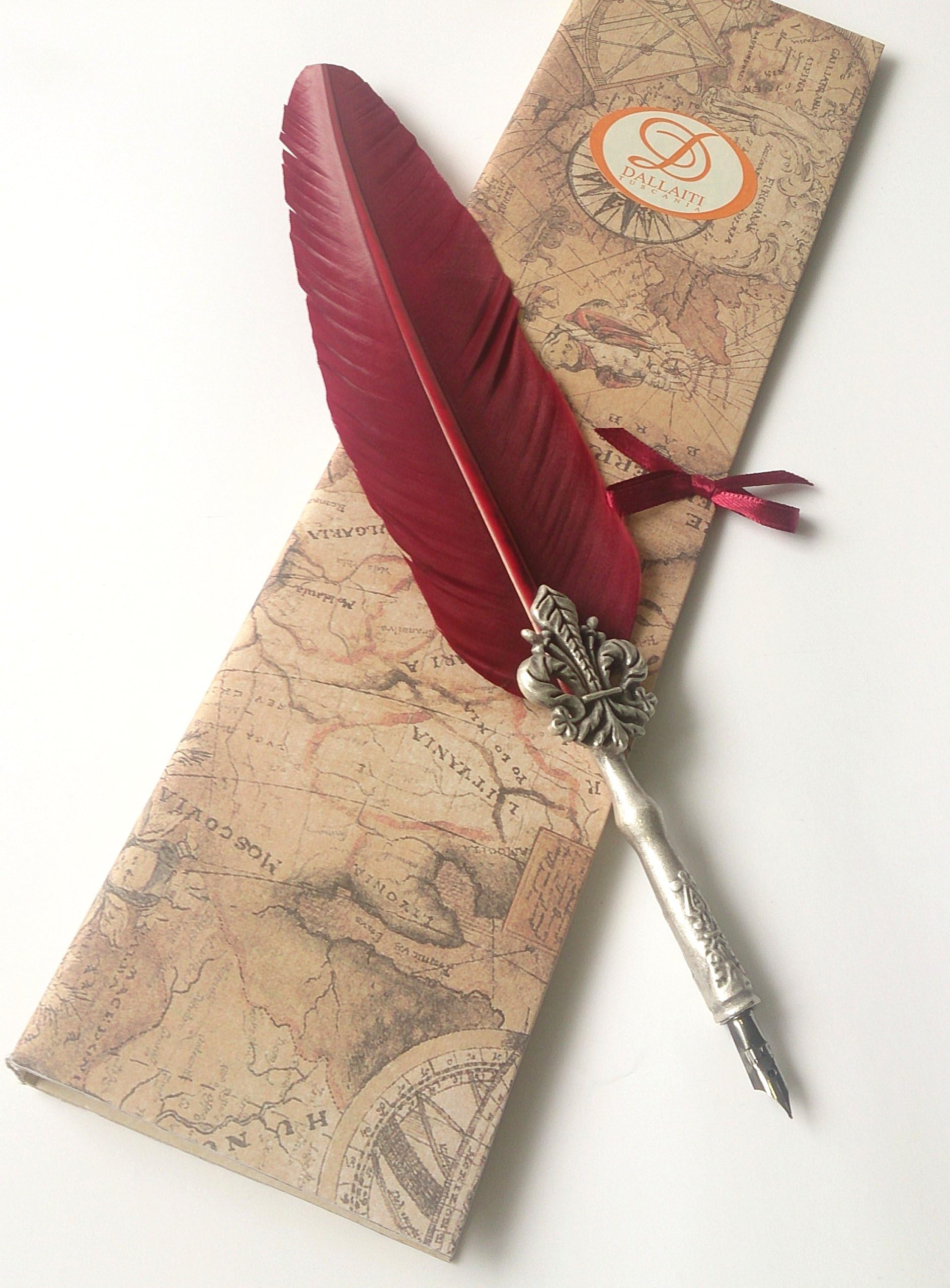 Calligraphy Nib The Shaft is decorated with a Lily with Goose Feather In Bordeaux Red
