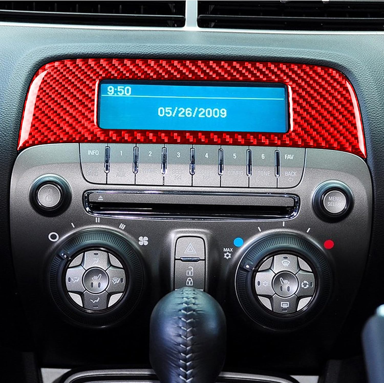 Car Center Console Screen Frame Sticker Real Quality Carbon Fiber Interior Trim Compatible with Chevy/Chevrolet Camaro 2010-2015 2011 2012 2013 2014 Decal Accessories Decoration Red