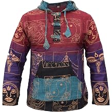 Gheri Cotton Ying Yang Printed Hippie Multicolor Kangaroo Pocket Pull On Hoodie
