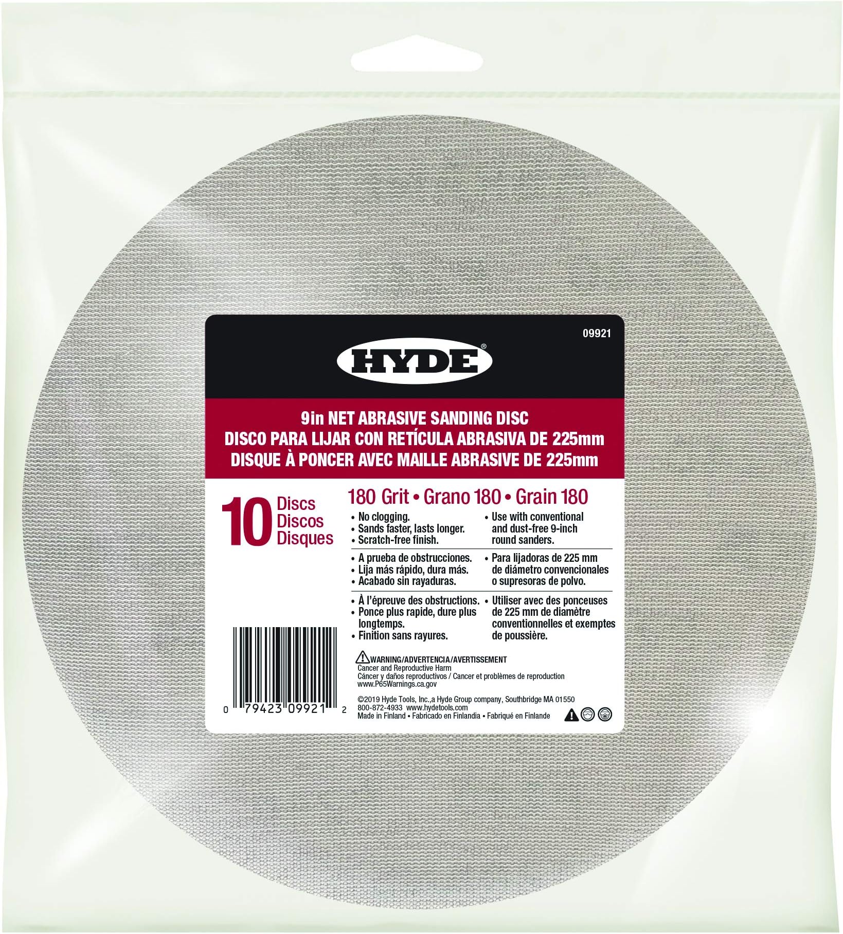 Hyde09921 9" Disk Abrasive Sanding Net, 180 Grit, 10 pack