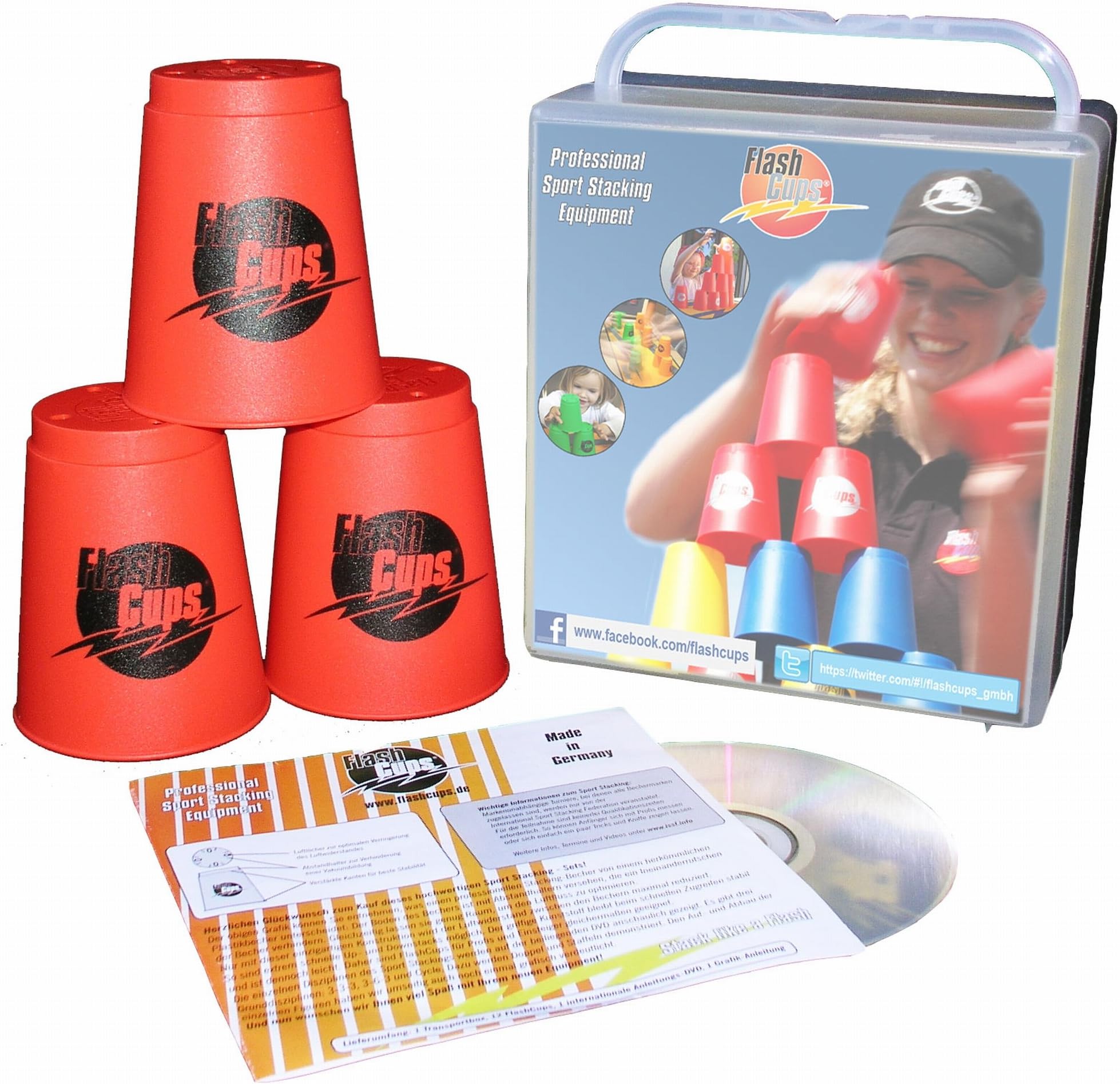 Flash Cups 1002 Speed Stacking FlashCups (12 Pieces, Red) with Lunch Box + DVD