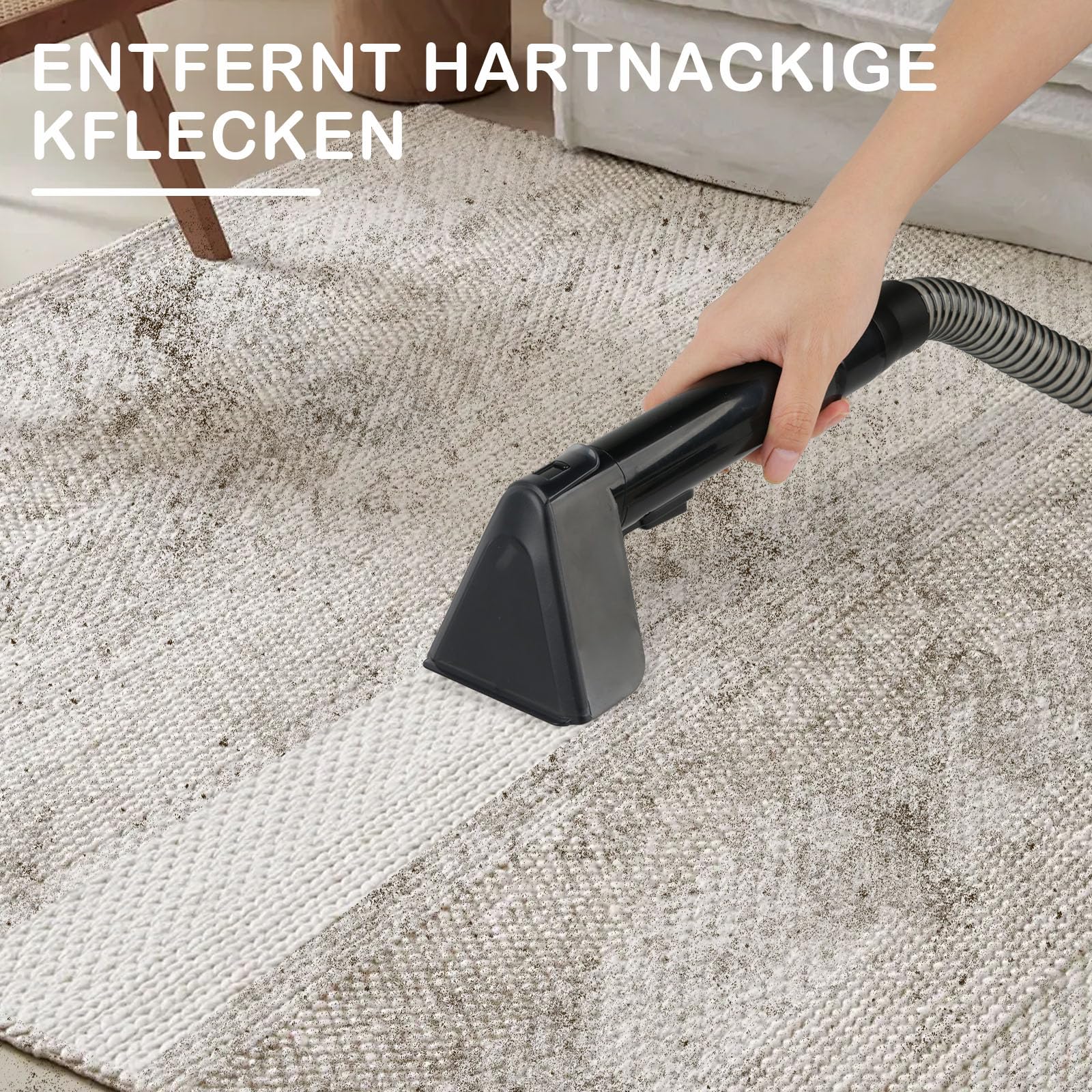Limpiador de Tapicerias 500W 12,5 KPa, Aspiradora de Agua Tapiceria con Gran Depósito Extraíble de 1,8L de Agua Limpia y 0,8L de Agua Residual, Maquina Limpiar Tapicerias Coche Sofa Carpet (Negro)