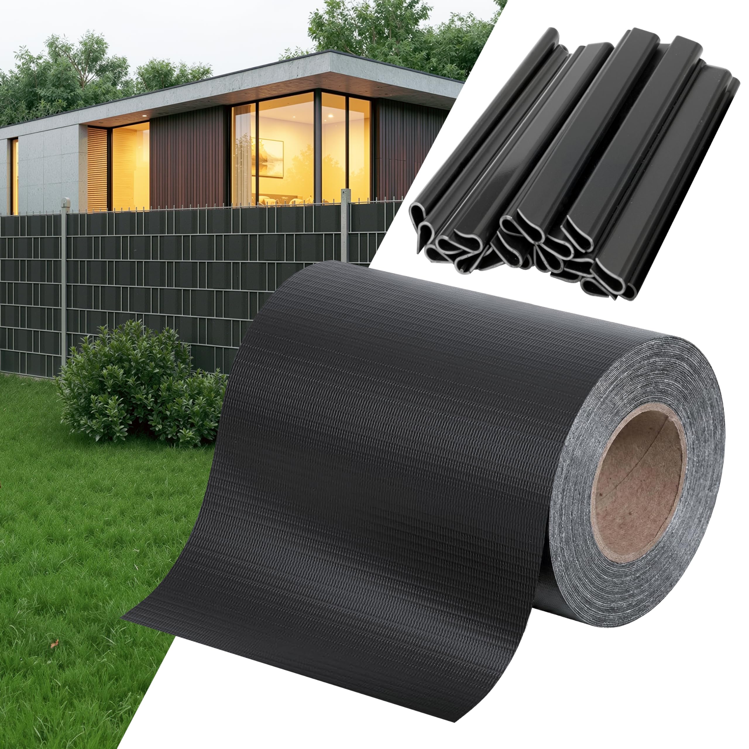 Sillar Frangivista Recinzione in PVC, Rotolo Frangivista Giardino 105m (3 pezzi-35 m x 19 cm), 450 g/m², Grigio Scuro, con Clip, Resistente UV e Intemperie, per Balcone Terrazza Esterno