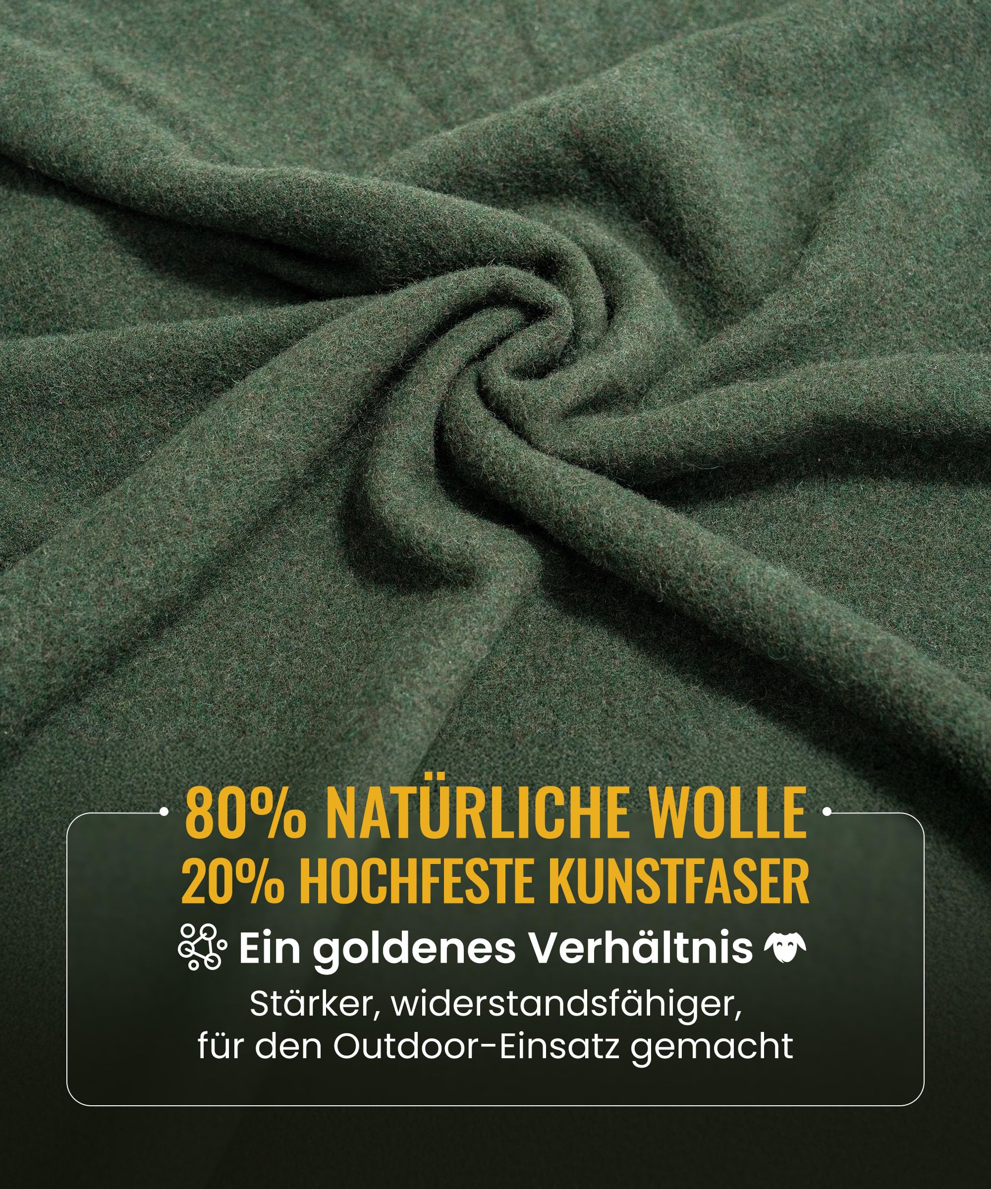 OneTigris Wolldecke (80% Wolle), Campingdecke, Stadiondecke, Wolle warm Decke Outdoor für Camping, Reisen und Auto