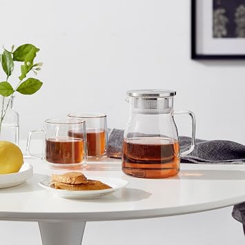 CNGLASS One-Touch Glass Teapot 27oz(800ml), Glass Tea Kettle with Stainless Steel Filter Lid, Stovetop Safe Loose Leaf Tea Maker