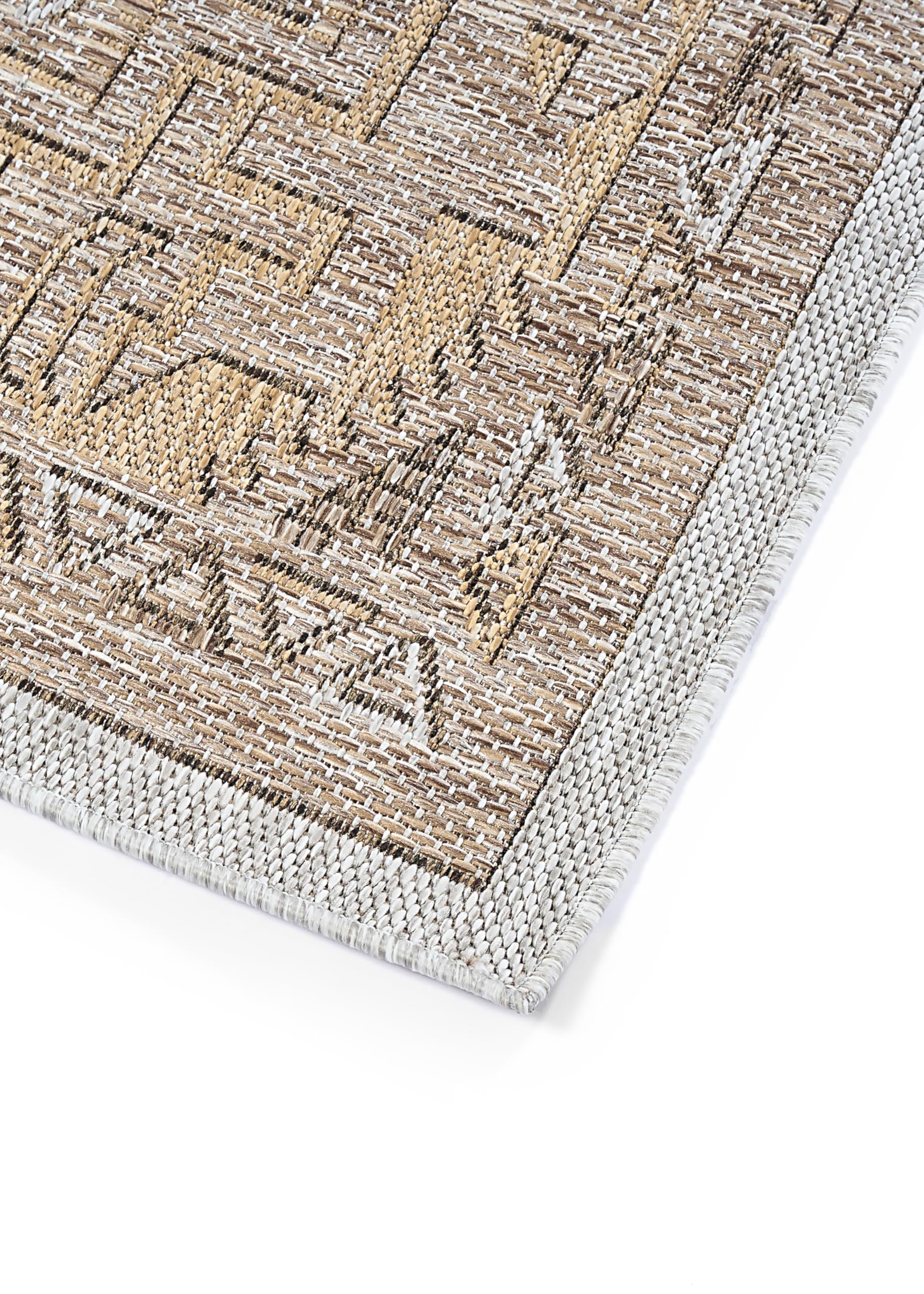 TAPISO Yucana Alfombra Exterior Tejido Plano Robusta Resistente UV Impermeable Interior Exterior Balcón Terraza Jardín Cocina Marrón Beige Marco Ornamental Oriental Moderna 160 x 230 cm