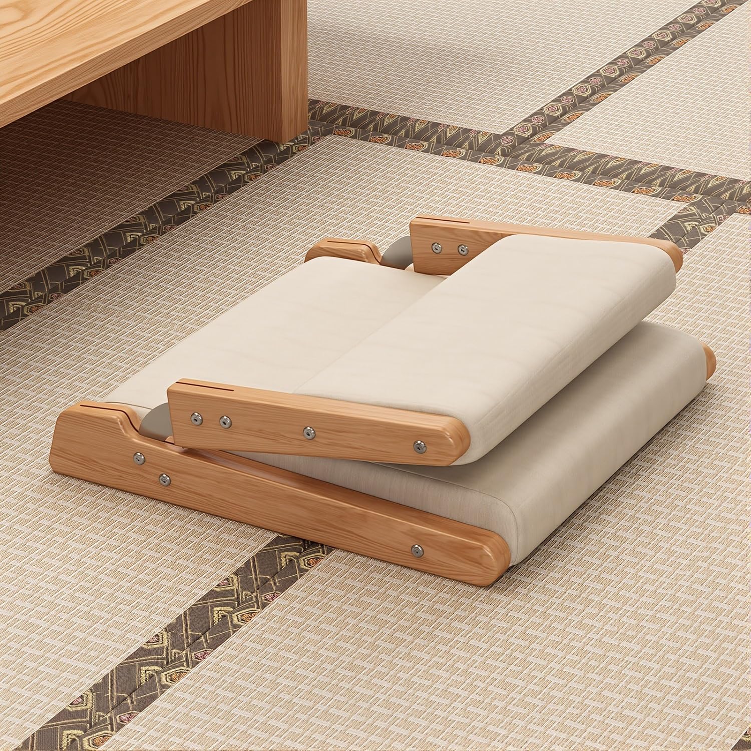 Silla plegable japonesa Zaisu de madera con respaldo, asiento portátil para meditación, yoga, lectura, no requiere montaje, cómoda y elegante
