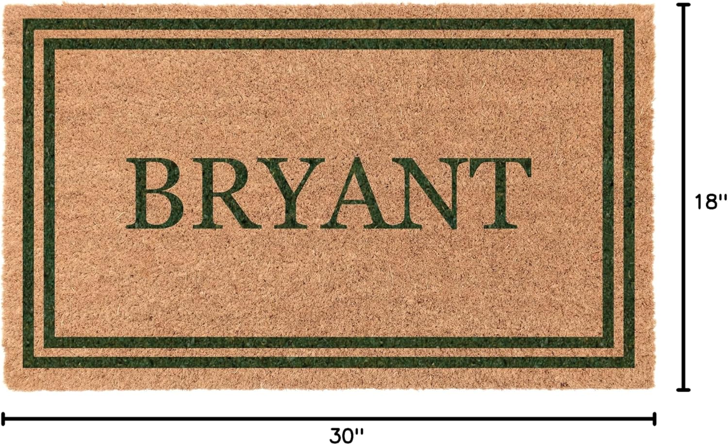 COCO MATS 'N MORE Green Double Bordered Personalized Coco Doormat 18" x 30" with Vinyl Backing | Personalized Coco Mats for Front Door Outdoor | Tough Coconut Husk Removes Dirt More Effectively