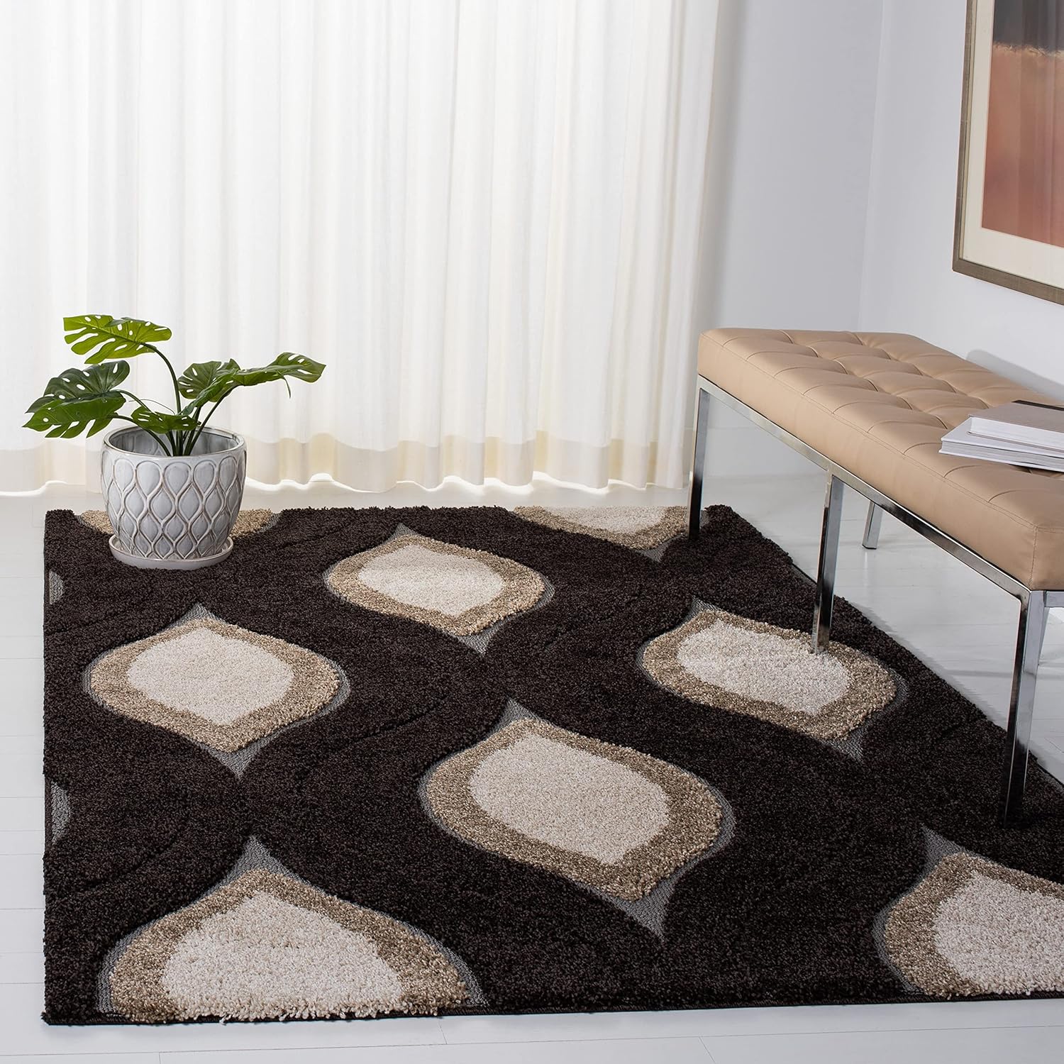 SAFAVIEH Florida Shag Collection Accent Rug – 3’3″ x 5’3″, Dark Brown & Ivory, Non-Shedding & Easy Care, 1.2-inch Thick Ideal for High Traffic Areas in Entryway, Living Room, Bedroom (SG461-2812) SAFAVIEH Florida Shag Collection Accent Rug – 3’3″ x 5’3″, Dark Brown & Ivory, Non-Shedding & Easy Care, 1.2-inch Thick Ideal for High Traffic Areas in Entryway, Living Room, Bedroom (SG461-2812)