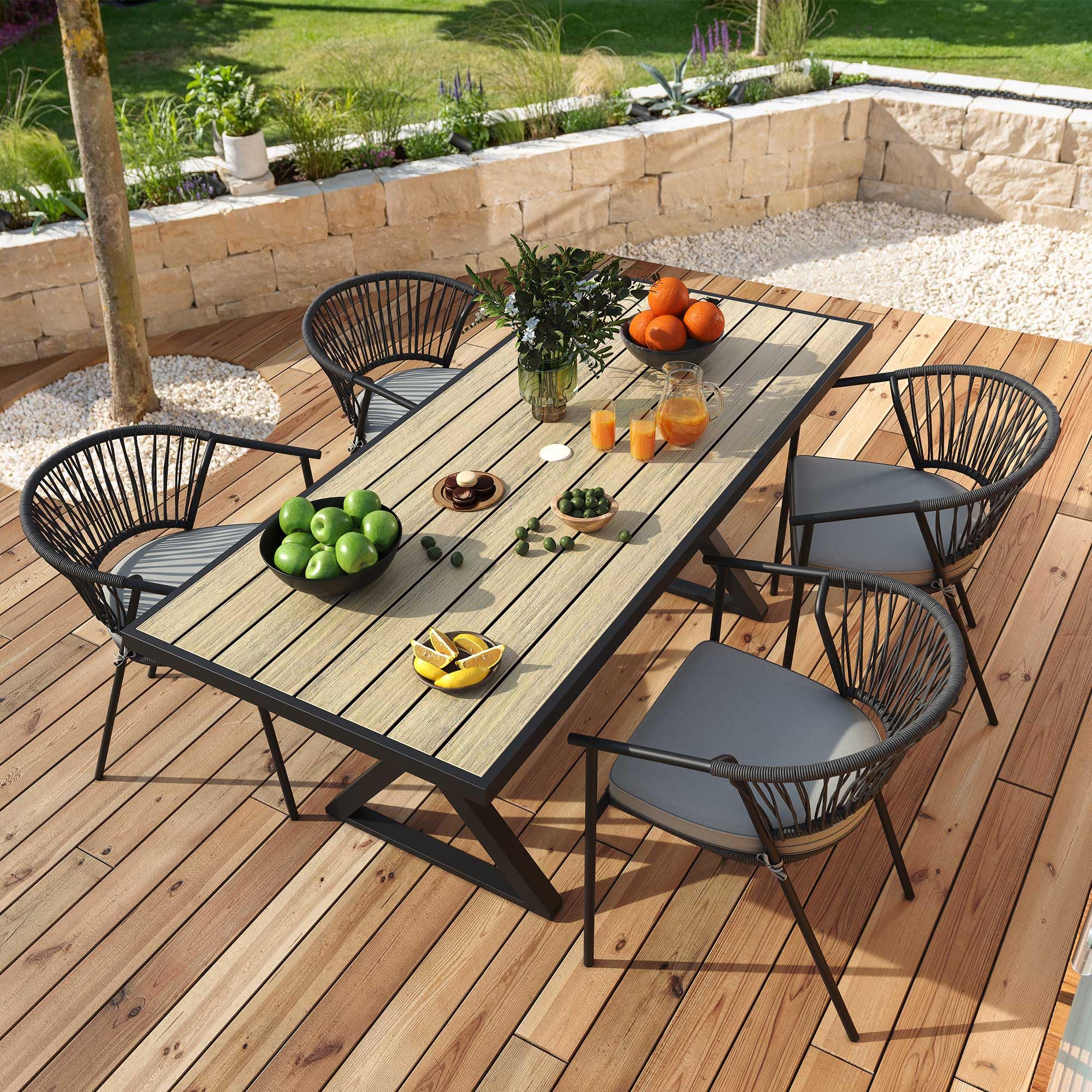 YITAHOME Outdoor Dining Chair Set of 4, Rope Woven Design Stackable Chairs, Indoor-Outdoor Armchair Seating for Patio, Backyard, Poolside, Balcony - Grey