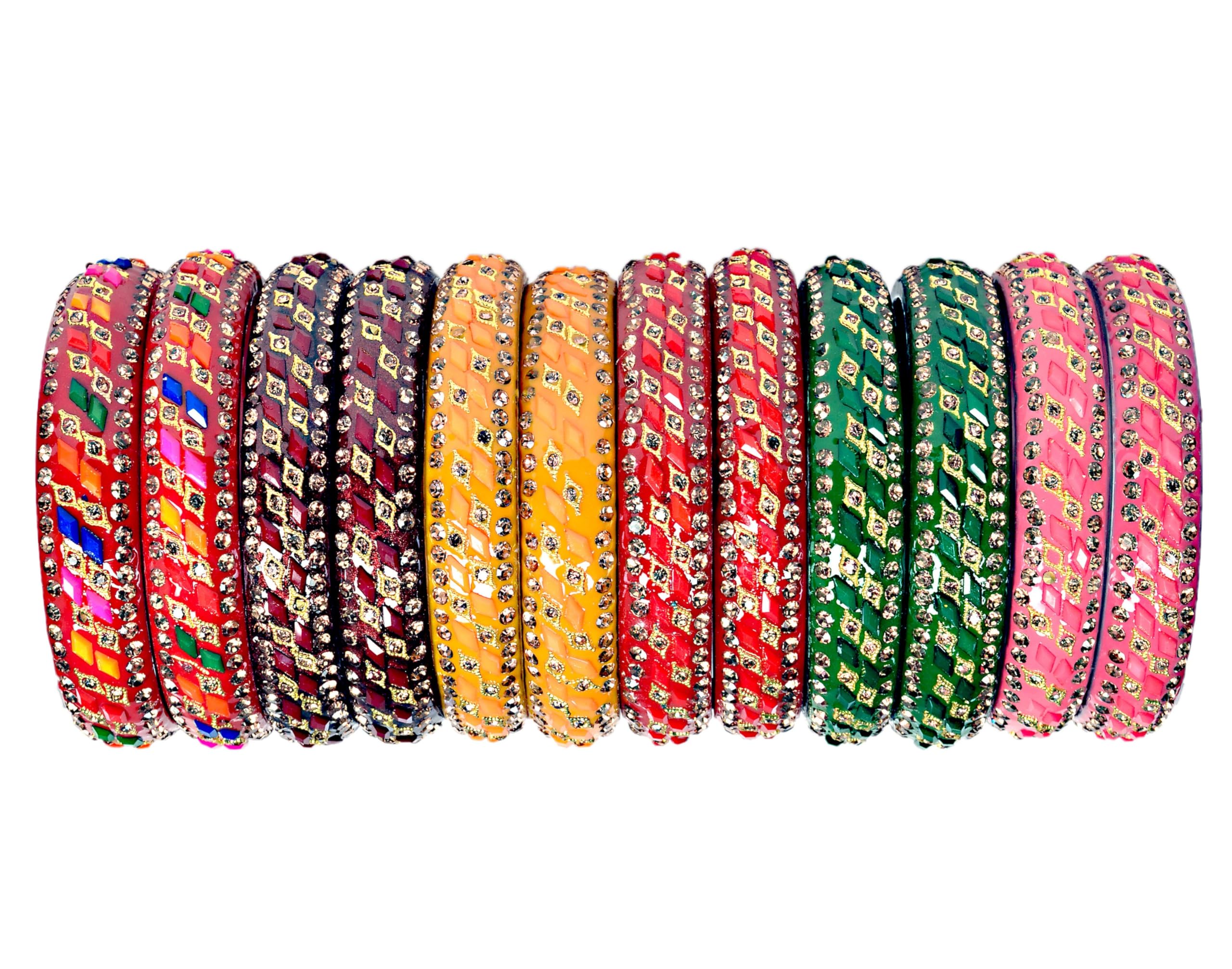 Glass Bangle Set for Women/Multicolor Kadas Set Zirconwork/Traditional Kadas Set for Women & Girls (12Pc)(SKU402)-image-43