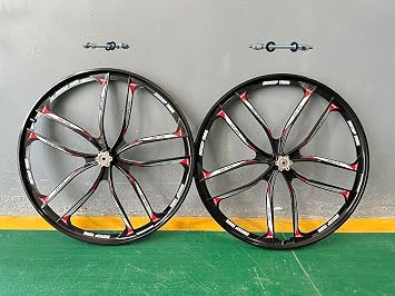26" Mag Wheel/Rim Front and Rear Magnesium Rimset Black/Disc Brake for Beach Cruisers, MTBs Bicycle 10 Spokes 100 * 135 Wheelset