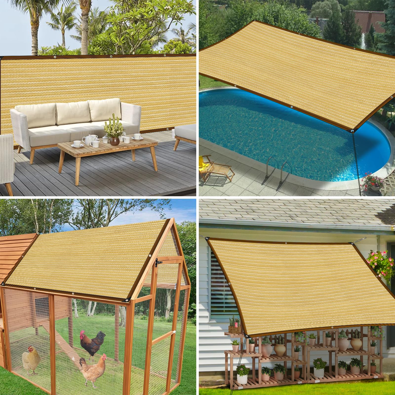 Rete ombreggiante da 1 x 3 m con fori, adatta per serre, gazebo, giardini, serre, polli, esterni, beige