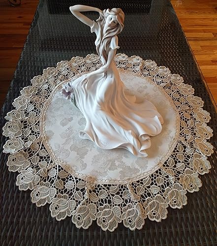 Miniatura 4 de Galleria di Giovanni Cubierta redonda grande de la mesa redonda del color del champán del telar jacquar del cordón rosa de Doily Rose