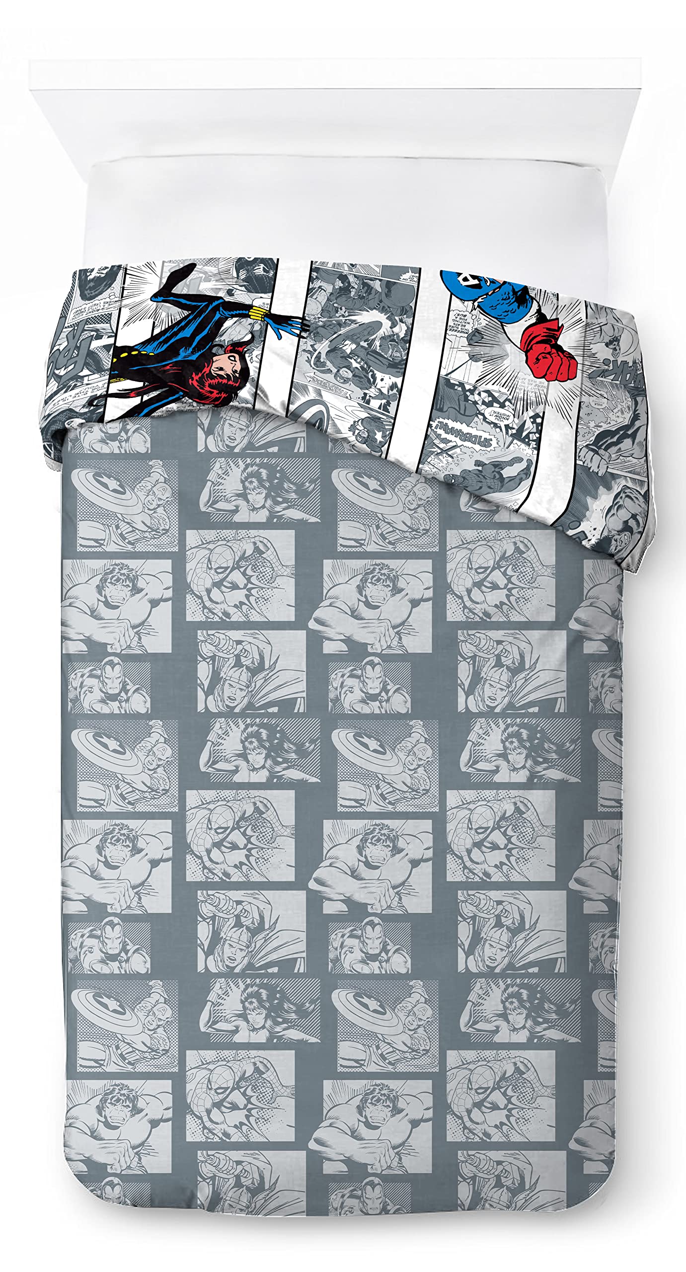 Marvel Comics Comic Cool - Juego de cama infantil de 140 x 200 cm, 100% algodón, cama individual - Incluye 1 funda nórdica de 140 x 200 cm y 1 funda de almohada de 80 x 80 cm