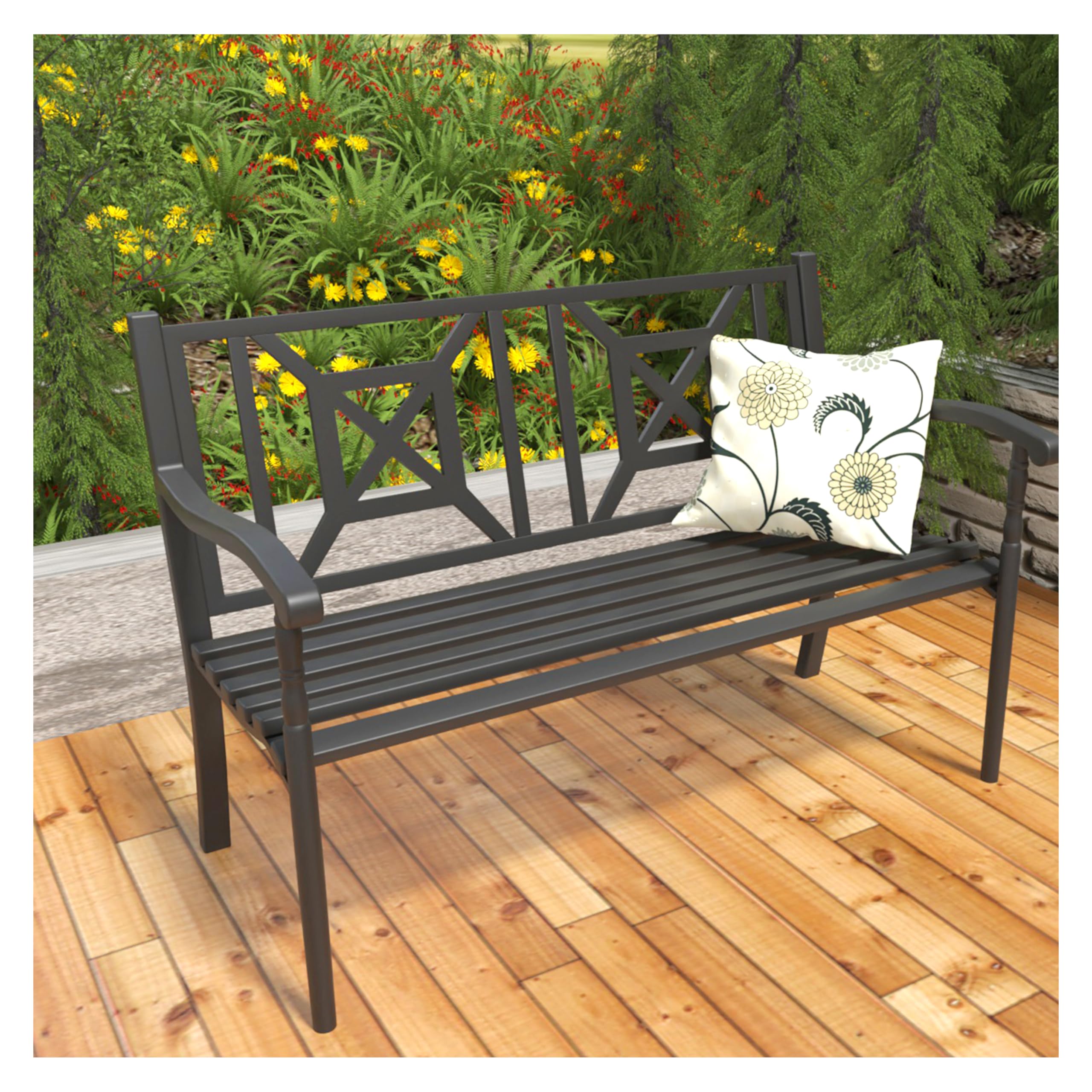 YLGJ&TIDY 50" Outdoor Bench, Metal Garden Bench, Patio Park Bench with Backrest & Armrests, Rust-Resistant, Perfect for Gardens, Parks, Porch, Lawn and Yard (BENCH05)