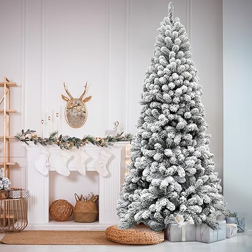 Miniatura 71 de Fraser Hill Farm Árbol de Navidad artificial flocado de pino de Alaska de 12 pies con luces LED blancas cálidas y soporte, árbol falso plegable