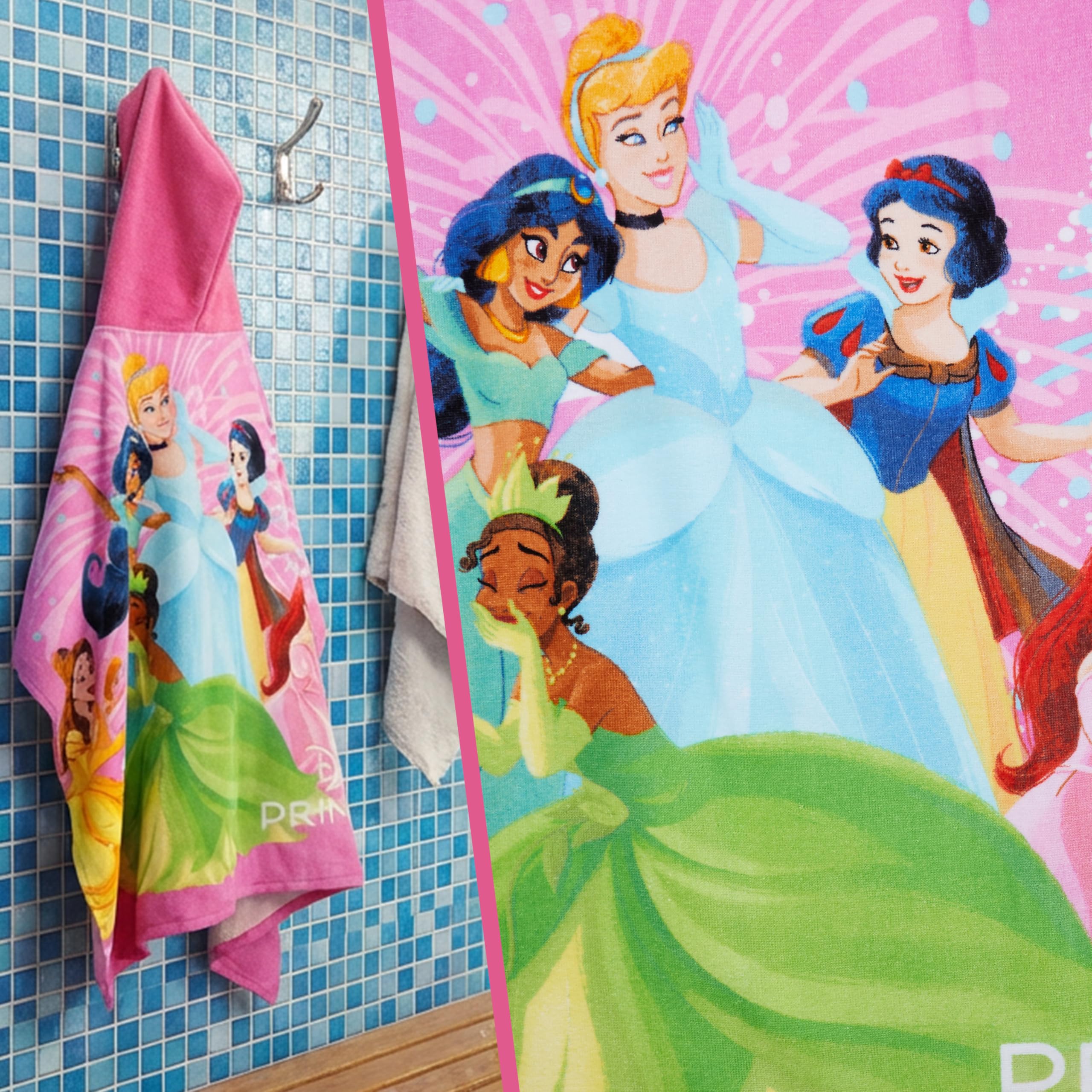 Get Trend Disney Princess Incappucciata Accappatoio Bambina, Cotone Spiaggia e Asciugamani Bagno, Morbido e Assorbente, Accessori da Viaggio, Regalo Ragazza (Multi Princess)