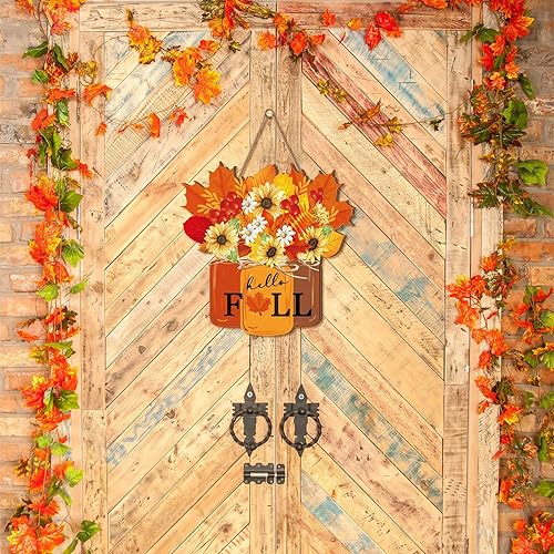 Miniatura 2 de Letrero de puerta de otoño, decoración de puerta de Acción de Gracias, letrero de madera de hojas de arce, decoración de otoño para casa de campo,
