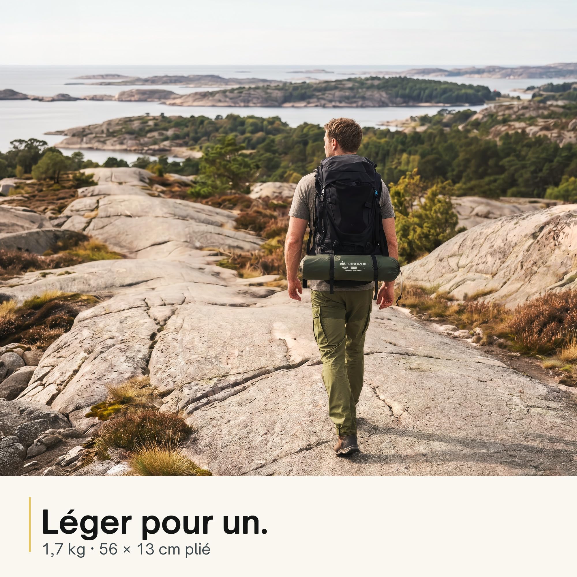 Trinordic Tente Légère 1-2 Personnes – Tunnel Arceau Unique, 1,7 kg Poids Minimal, 3000 mm Imperméabilité, Vert Olive