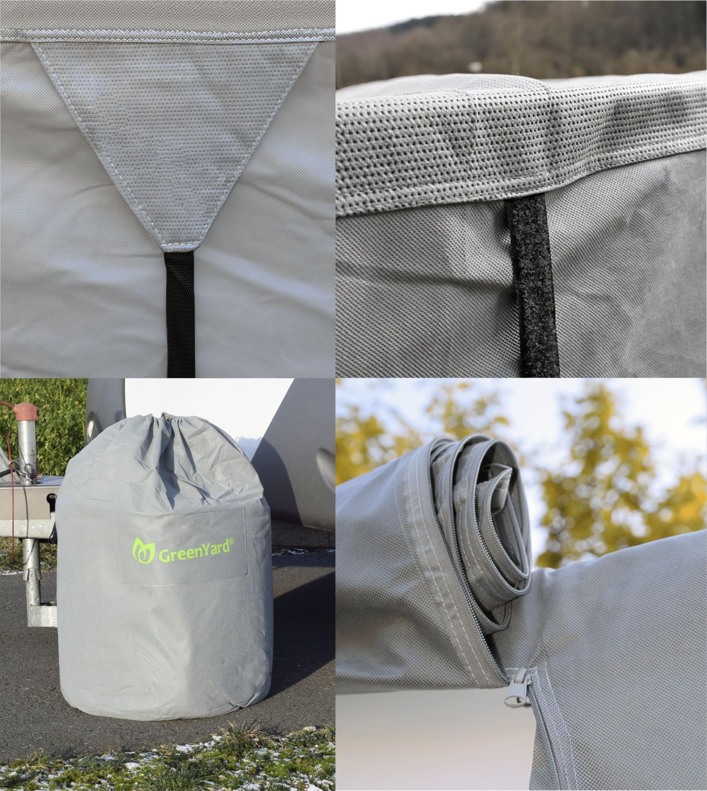 GreenYard® Abdeckplane für Wohnwagen oder Wohnmobile Camping Schutzhülle | Schutz vor Staub und Nässe | wasserabweisend und atmungsaktiv | langlebig (XXL 730 x 250 x 220 cm)