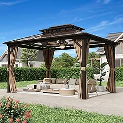 MELLCOM 10 x 13ft Hardtop Gazebo, Polycarbonate Double Roof Aluminum