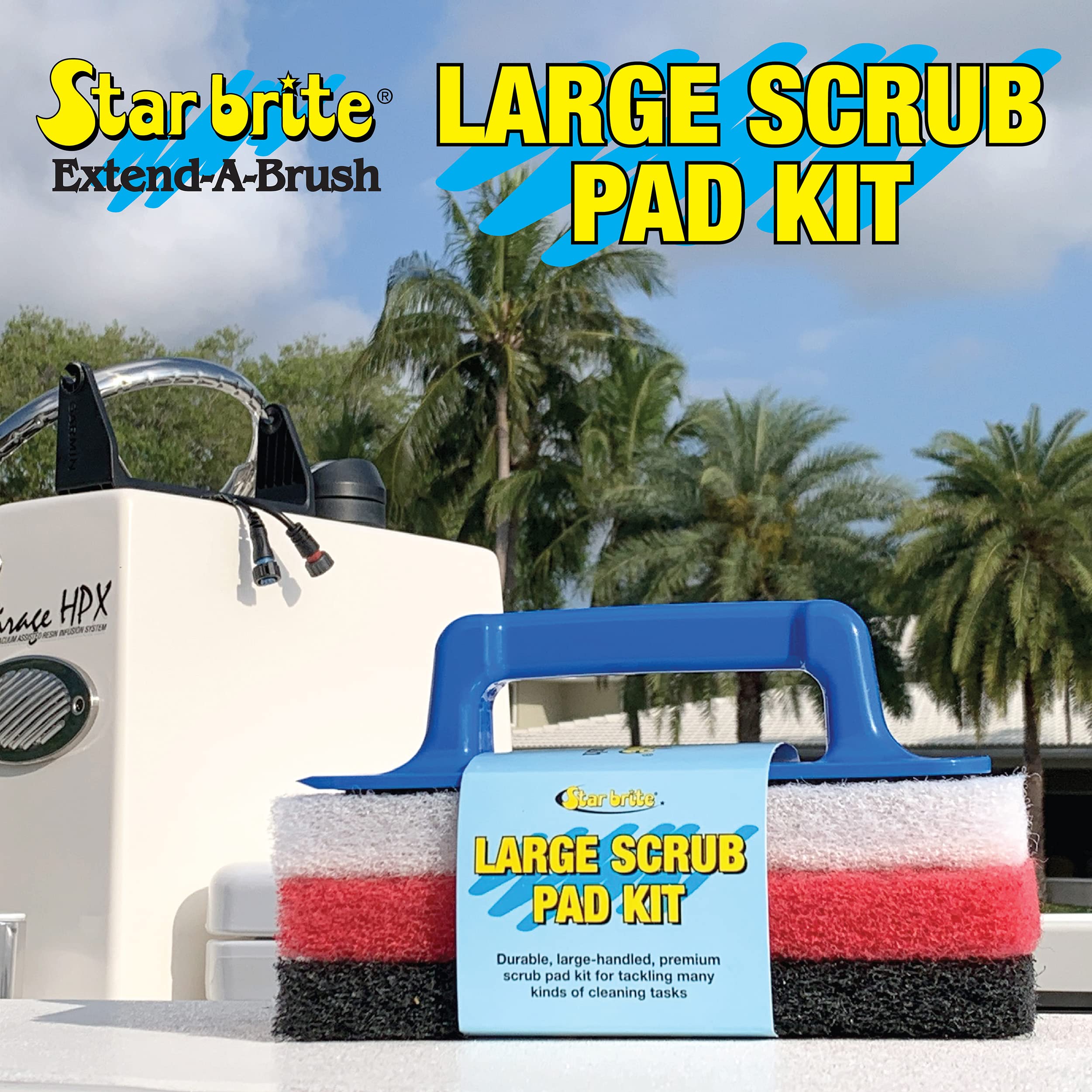 STAR BRITE Scrub Pad Kit Grande - Manico con 3 Diversi Tamponi Testurizzati