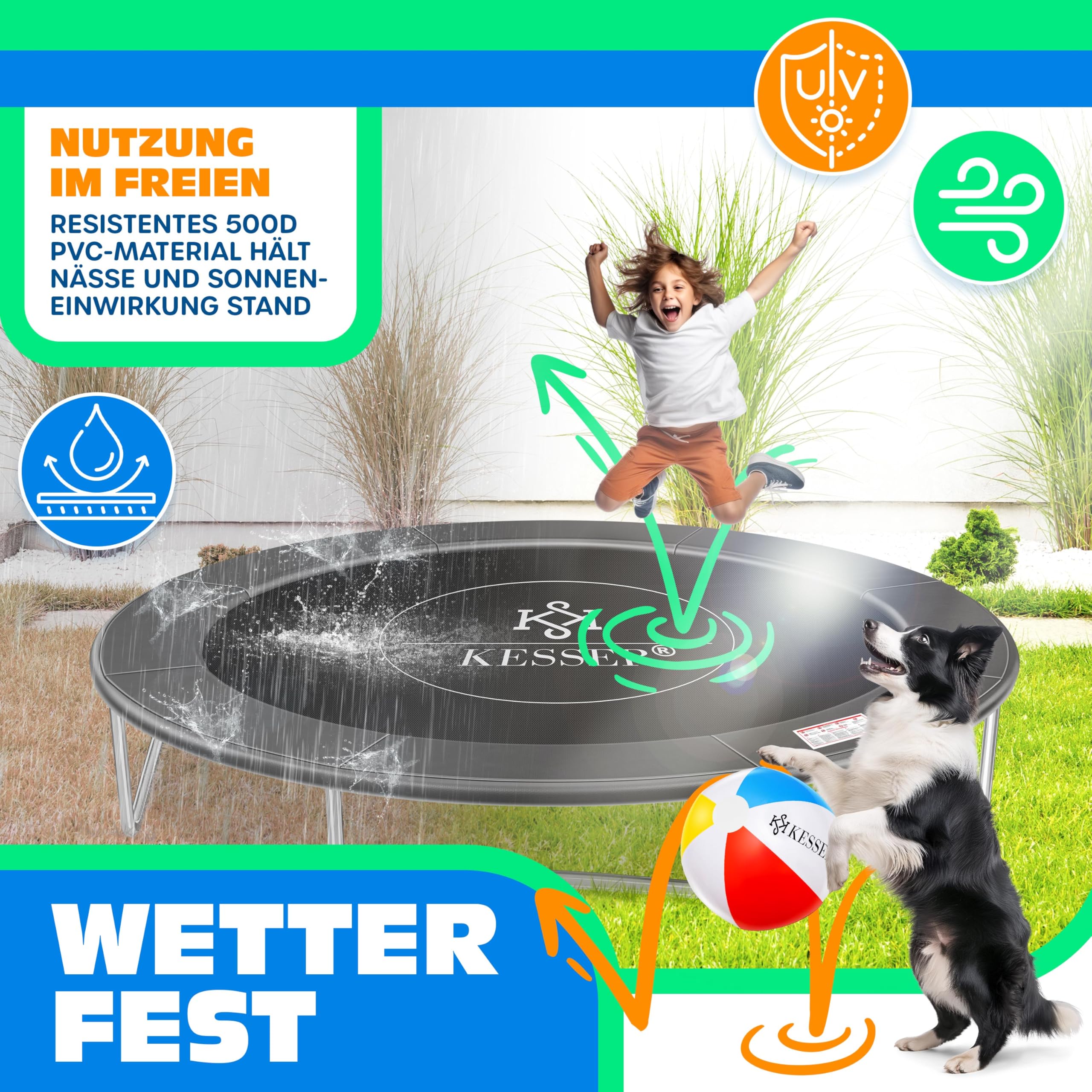 KESSER® - Trampolin Randabdeckung Ø 244, 305, 366, 426 cm, 30cm breit 100% UV-beständig reißfest Federabdeckung inkl. Beachball