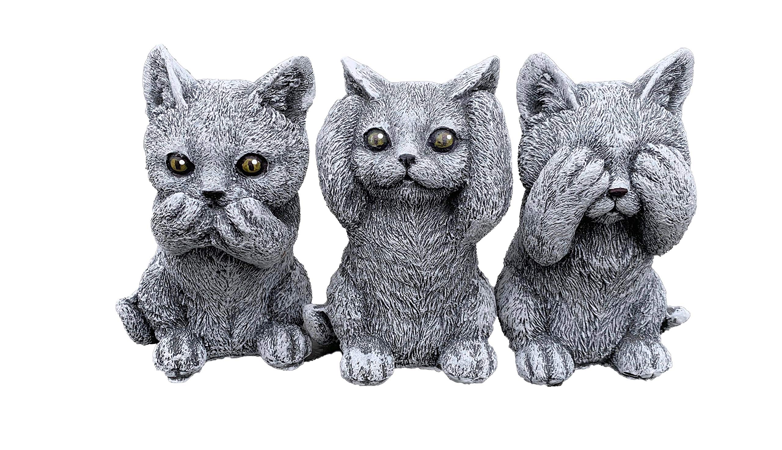 stoneandstyle Lot de 3 figurines en pierre - Chatons - Ne rien voir - Ne rien entendre - Ne rien dire - Résistant aux intempéries - En pierre coulée