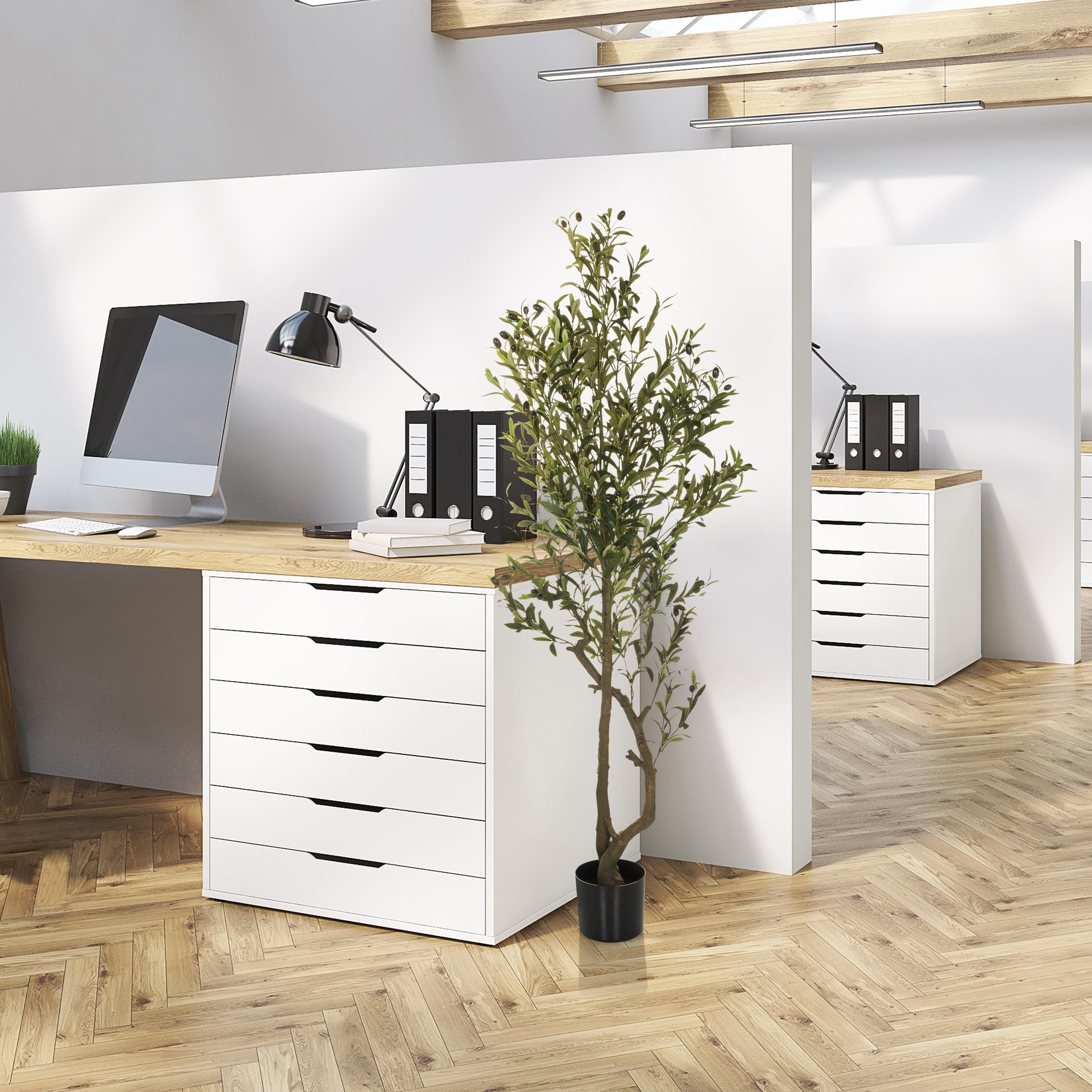 hjh OFFICE Kunstpflanze Olive I Deko Olivenbaum künstlich 172 cm, pflegeleichter Kunstbaum, Grün 871053
