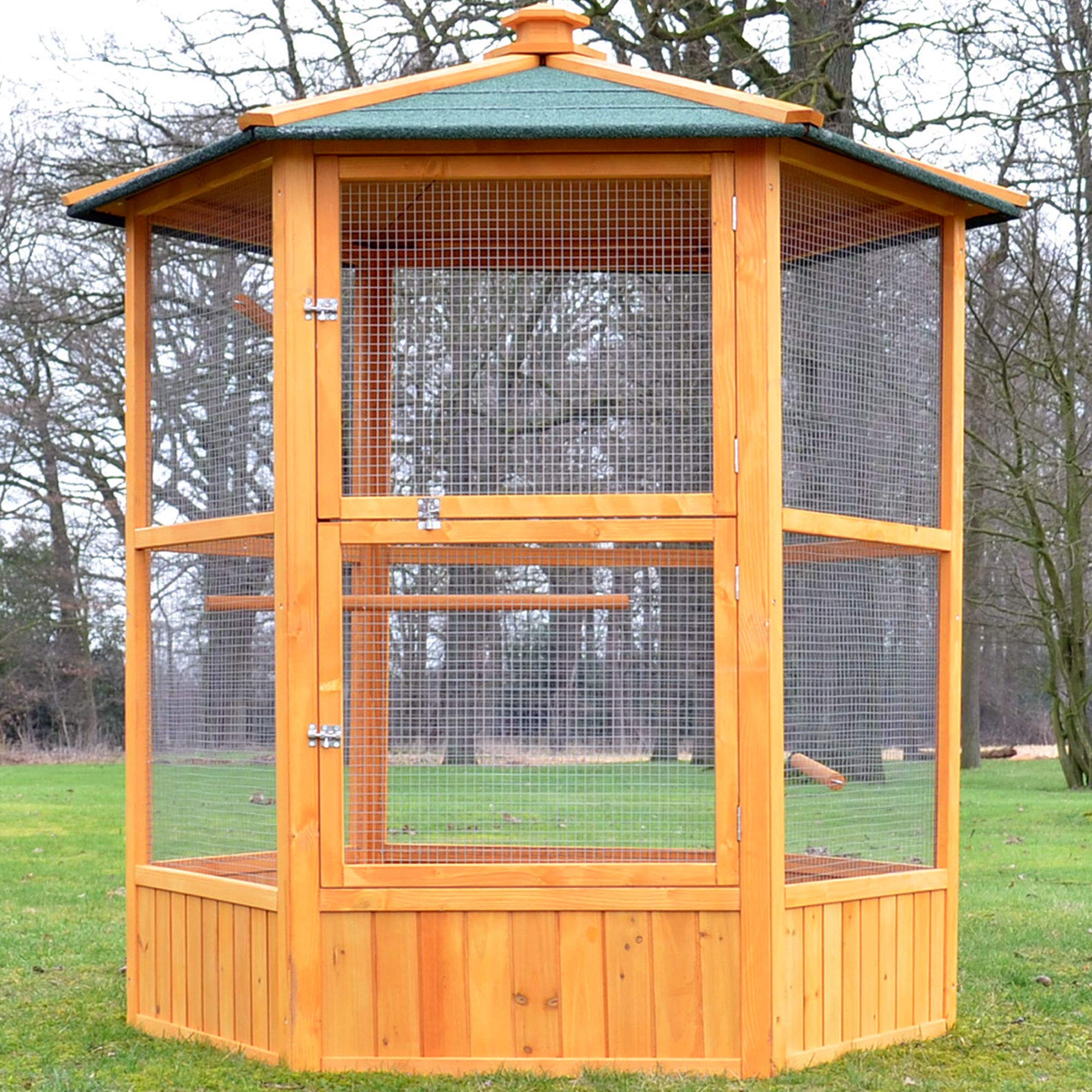 zooprinz Vogelkäfig aus Holz – Vogelvoliere mit Sitzstangen | Vogelkäfig aus Vollholz und verzinktem Draht – mit Sitzstangen für Vögel, Garten, Balkon & Terrasse