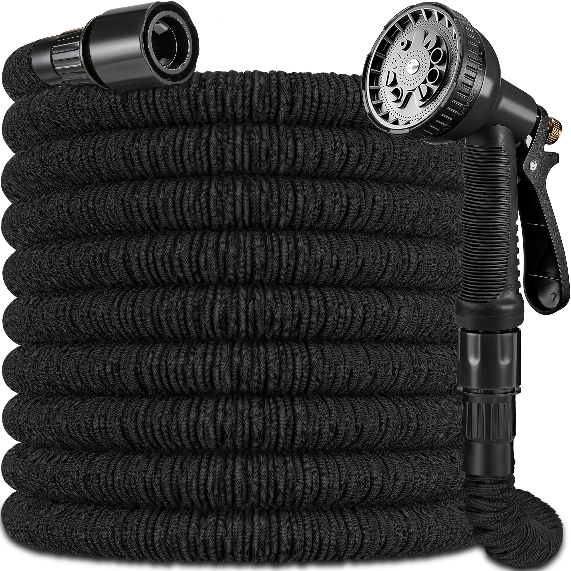 Qinghuai Men's Black 50 Ft Expanding Garden Hose Pipe - New 2026 Upgraded Retractable Water Hose With 3/4",1/2" Connectors,Extra Strength Fabric - Flexible Expandable Garden Hoses Pipes With Spray Nozzle For Yard