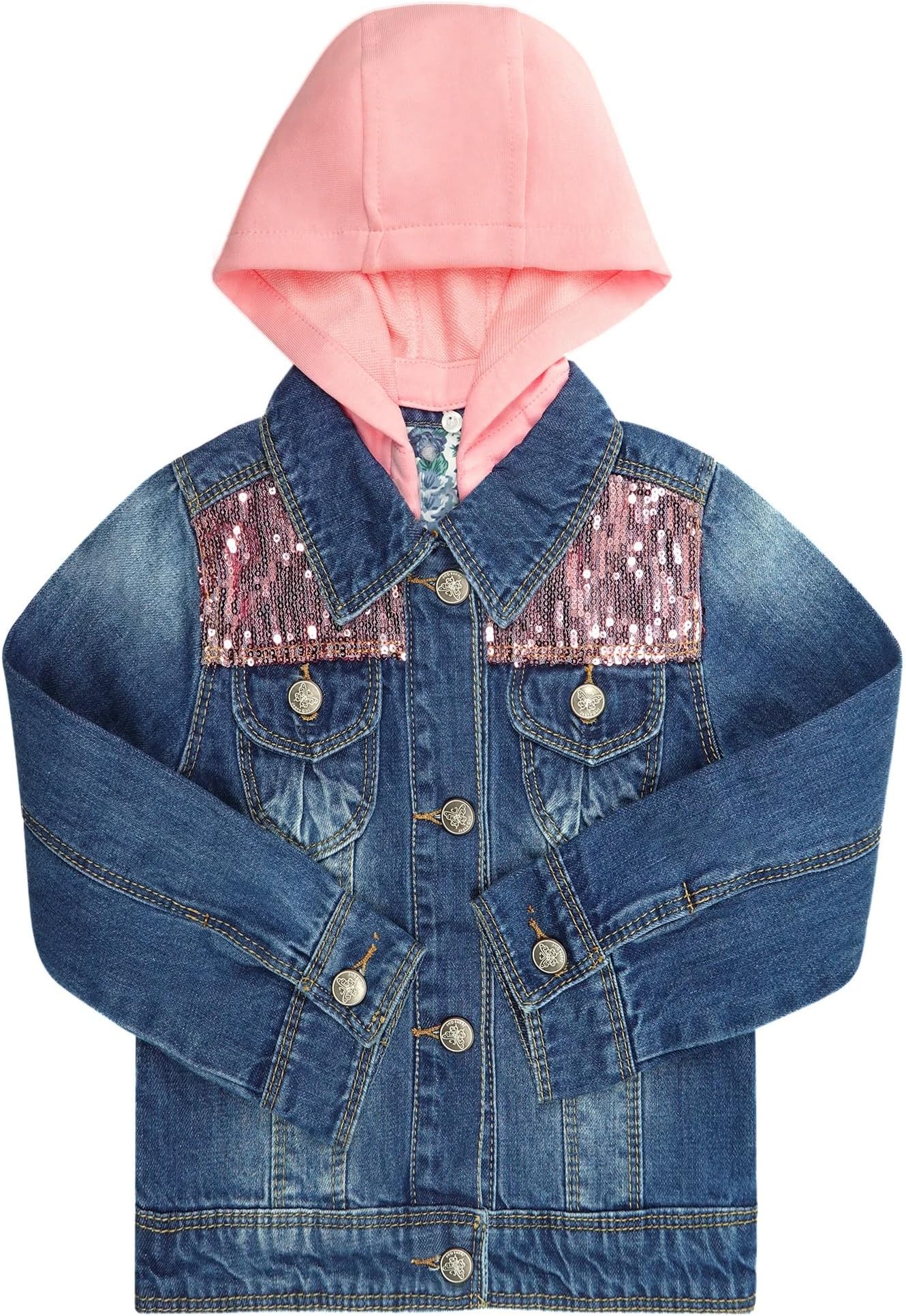 ChumheyToddler Big Girls Spring Autumn Denim Coats,Butterfly Blue Hooded Outerwear Kids Jackets