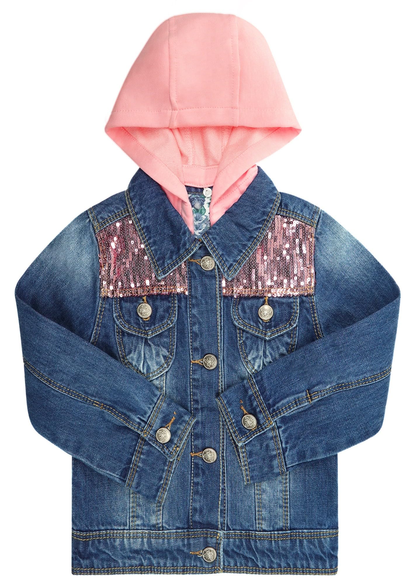 ChumheyToddler Big Girls Spring Autumn Denim Coats,Butterfly Blue Hooded Outerwear Kids Jackets